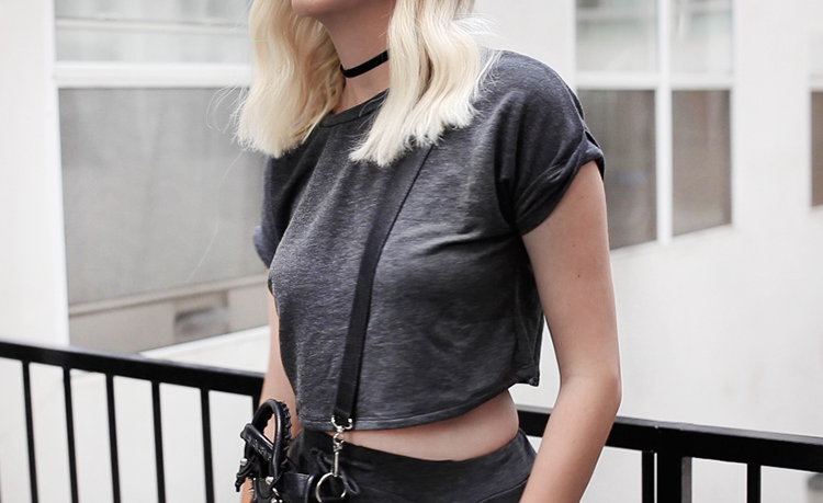 Lazy Day Outfit Windsor charcoal crop top and black choker